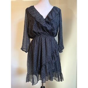 Abercrombie Fitch Black White PolkaDot Ruffle Long Sleeve Dress M boho y2k flowy